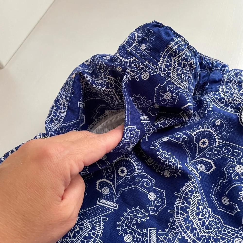 Peter Millar Mens Large Swim Trunks Blue Bandana Paisley Print Lined Board Short